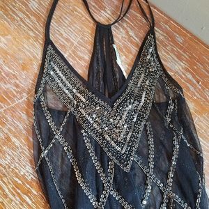 UO Kimchi Blue Sheer Black Embellished Beaded Top